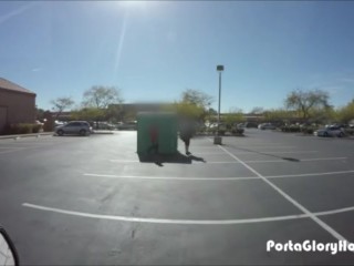 chick blows meat in a public porta potty glory hole.